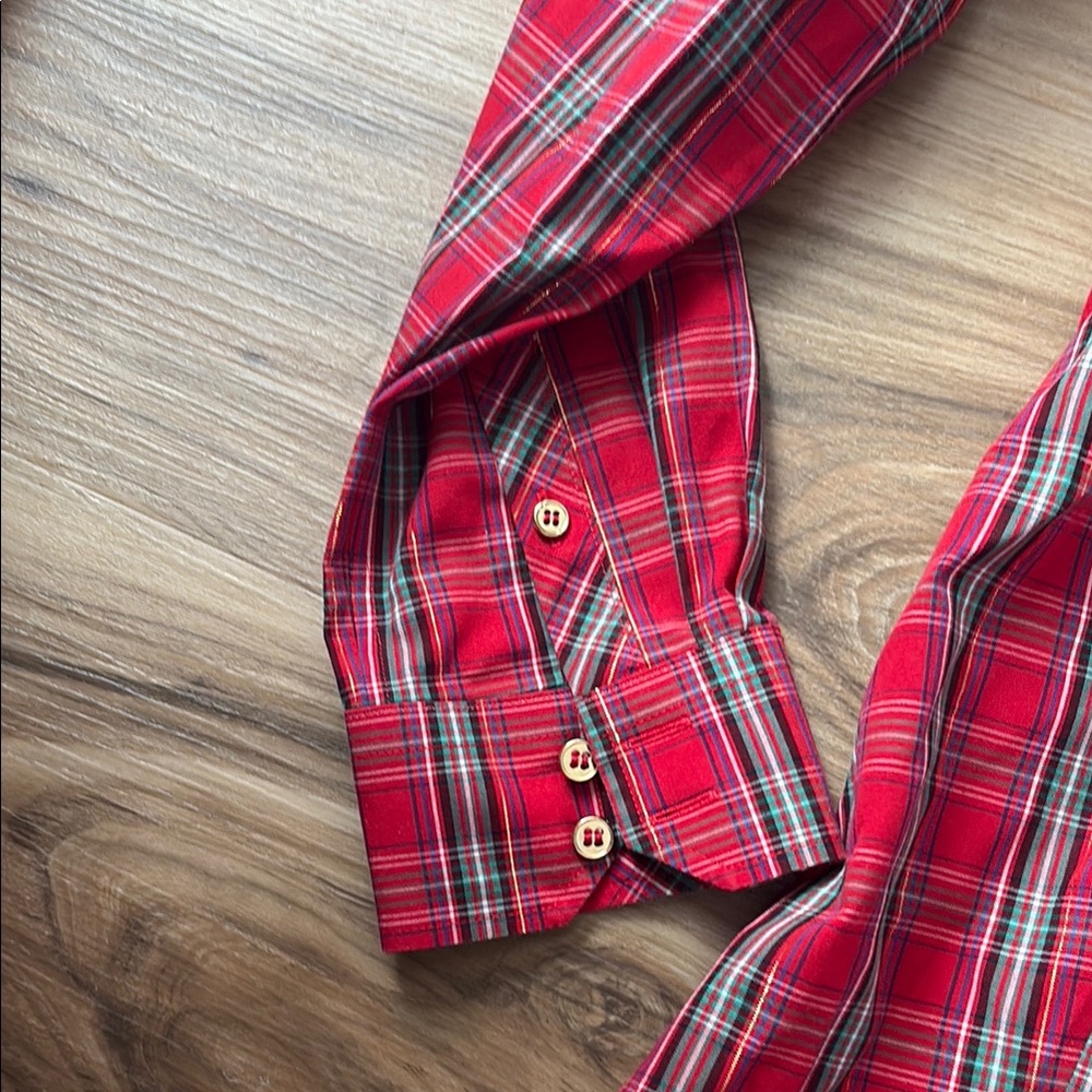 Talbots Red Button Down Plaid Shirt - Picture 3 of 5